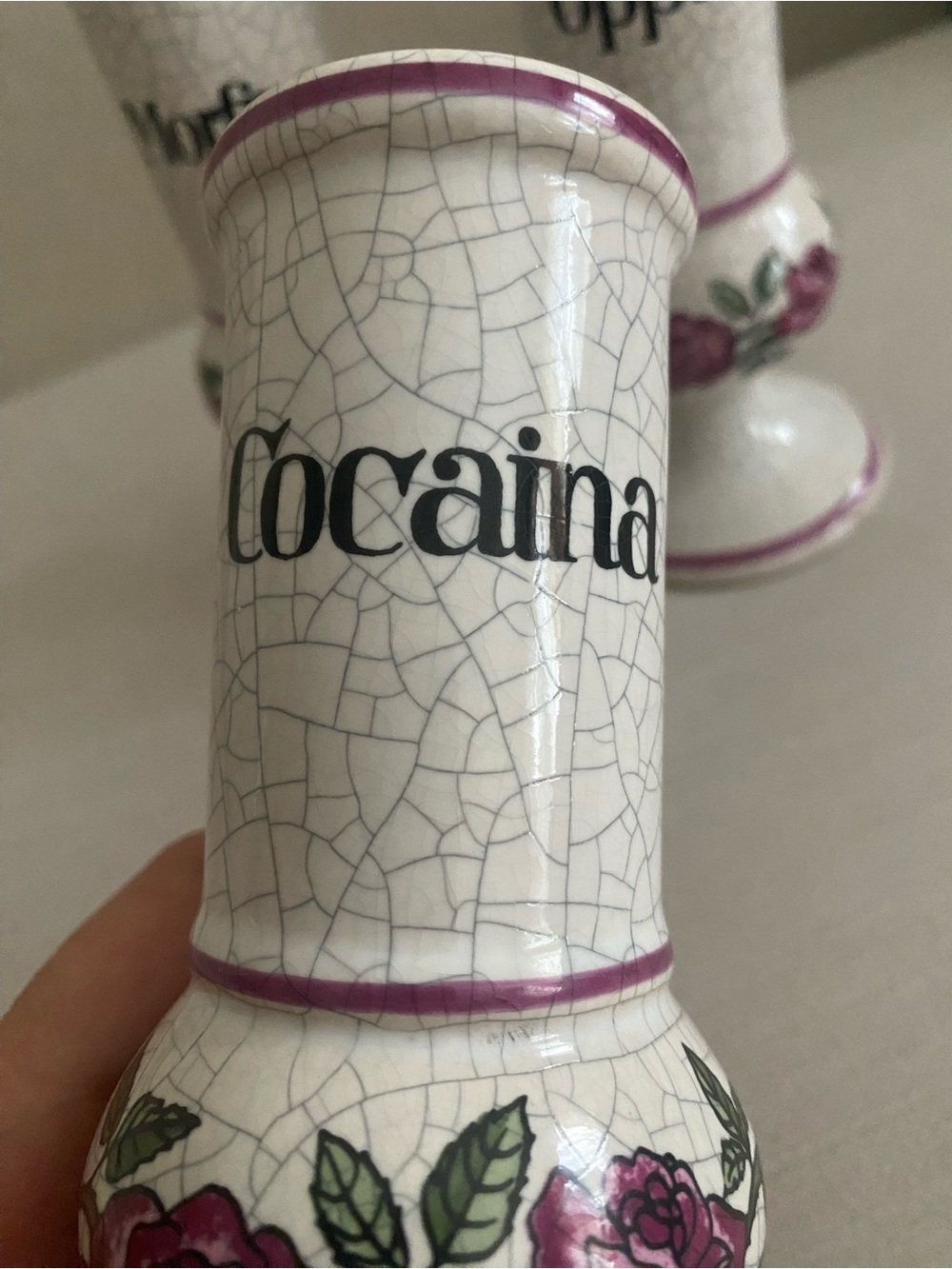 Rare Set of 3 Vintage Herr Keramik German Apothecary Jars Cocaina Morfina Oppio - Picture 9 of 14